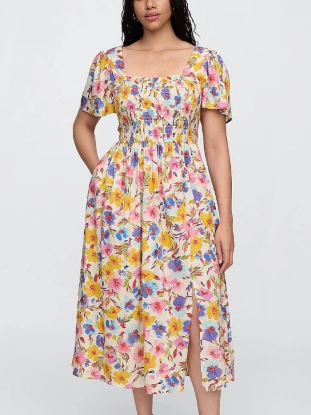 GAP Cottagecore Floral Print Smocked Midi Dress